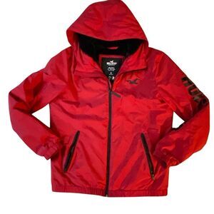 Hollister Faux Furr lined windbreaker jacket coat Small red black full zip